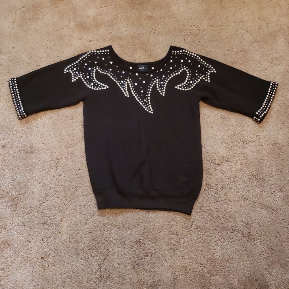 Silver & rhinestone studded black sweatshirt small